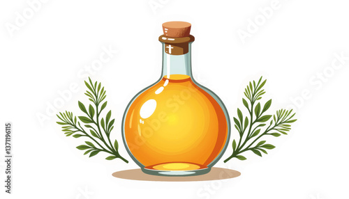 Quaint bottle of apple cider vinegar with herbs, culinary allure