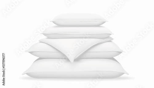 Stack of white bedding pillows on seamless background, minimalism