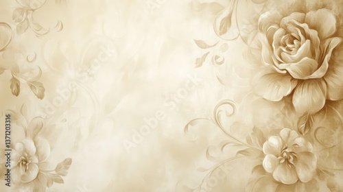 delicate roses and leaves in a vintage style, evoking feelings of elegance and romance. The warm, textured background adds a touch of nostalgia