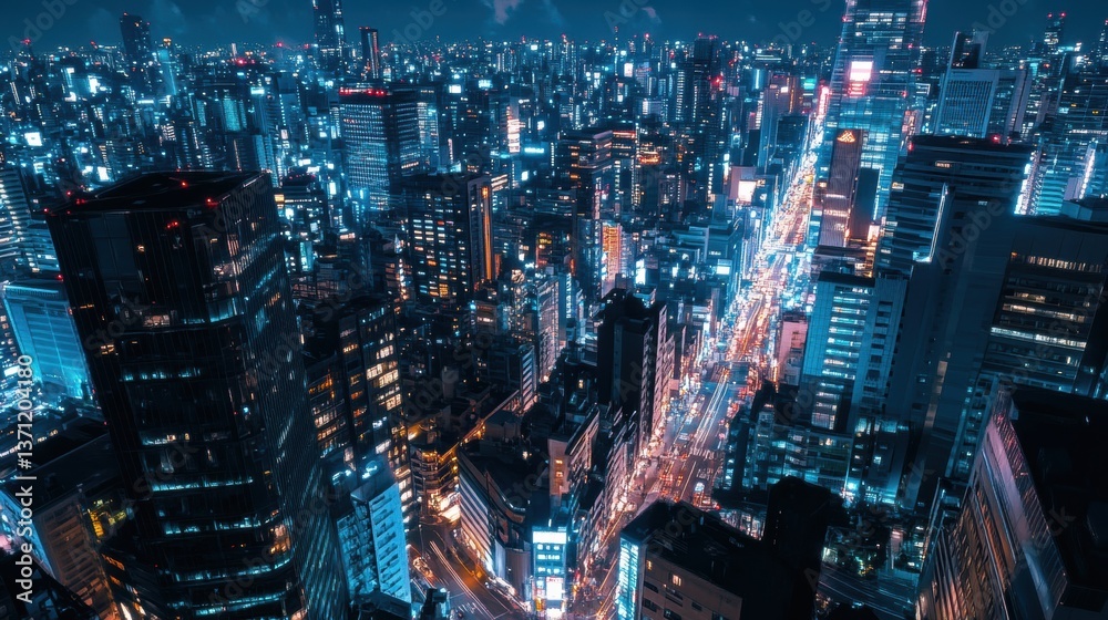 custom made wallpaper toronto digitalVibrant cityscape captured from skyscraper showcasing bright neon lights and bustling streets during nighttime