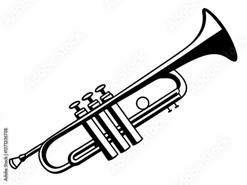 Classic trumpet silhouette vector with detailed valves and bell for brass musical instrument design

