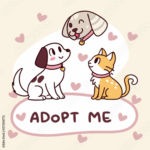 Cute pet adoption poster with diverse animal breeds