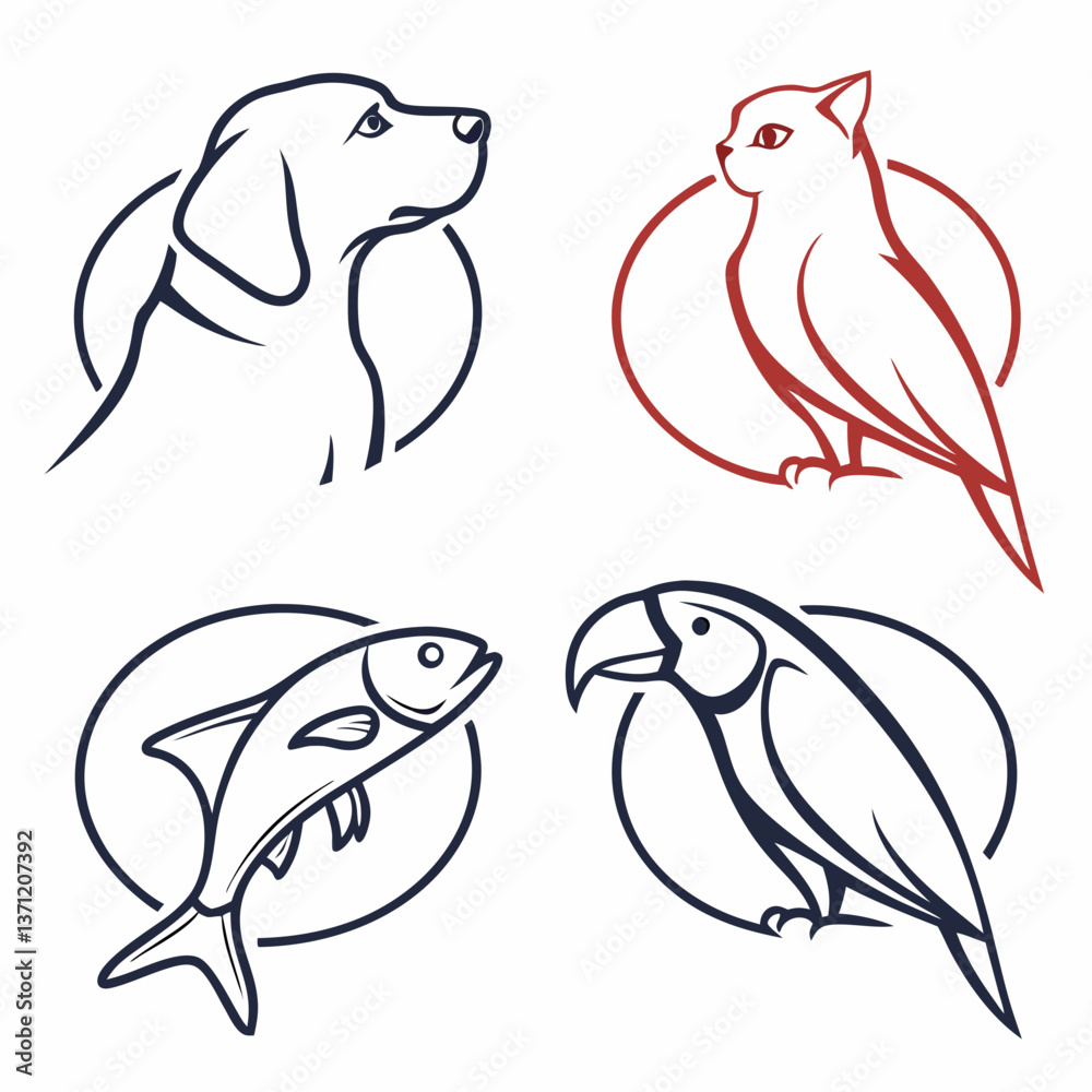 Fototapeta premium Minimalist pet logo collection with clean lines