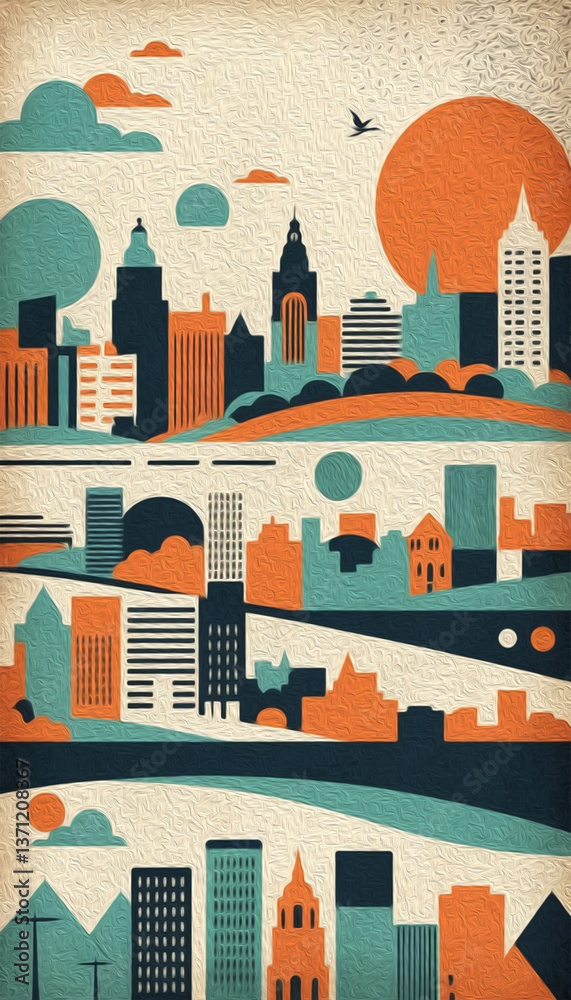 Obraz premium City Architecture. Oil painting. Printable pattern for wall decorations