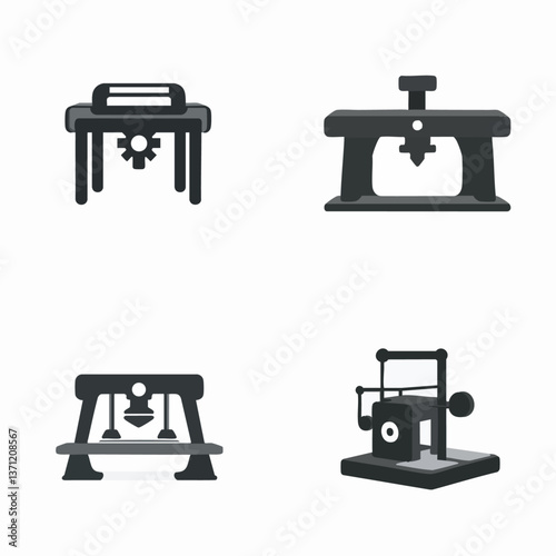 3D printer vector icon, additive manufacturing device, printing layers