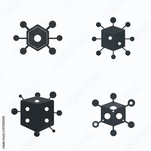 Quantum computing cube vector icon, geometric tech design, floating particles