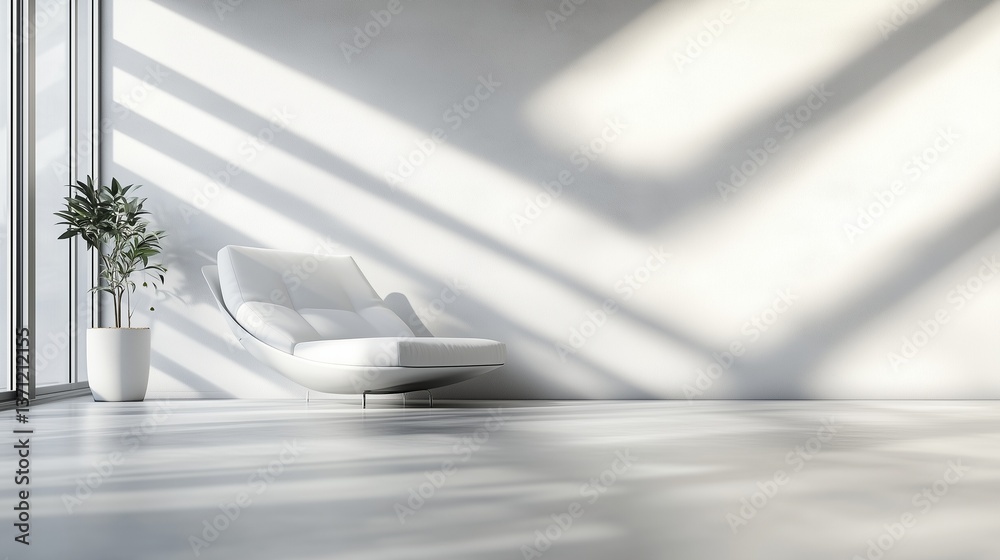 White chair in a room with sunlight. Abstract abstract of a white and gray. Modern design with a striped background. Bright chair in a sunlit lifestyle room. White chair in a room with sunlight. Abstract abstract of a white and gray. Modern design with a striped background. Bright chair in a sunlit lifestyle room.