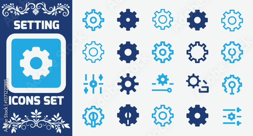 Minimalist Settings Icons Set Illustration for User Interface, Configuration, and System Controls
