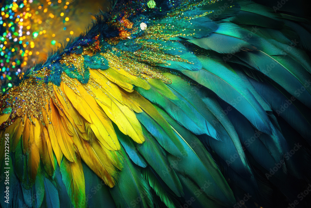 Obraz premium Glittering gold dust enhancing vibrant green and yellow feathers