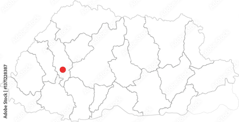 Obraz premium Outline Capital Mark of Bhutan on its Map