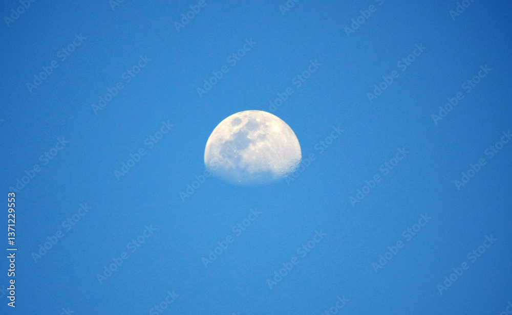 A bright crescent moon glowing beautifully in the daytime against a deep blue sky, creating a stunning celestial scene. A bright crescent moon glowing beautifully in the daytime against a deep blue sky, creating a stunning celestial scene.