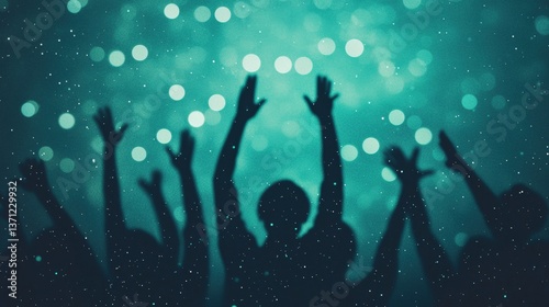 Celebration of freedom silhouettes of joyful people against a sparkling background dynamic event night scene