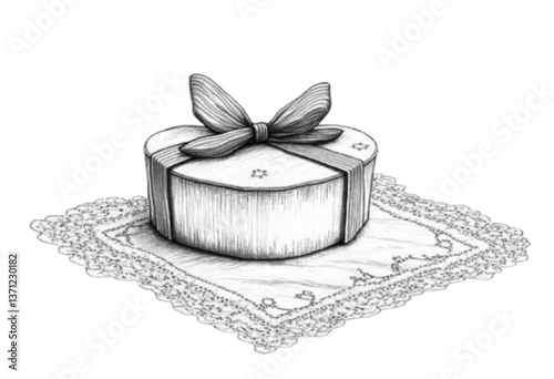 Heart-shaped gift box with bow on lace cloth  