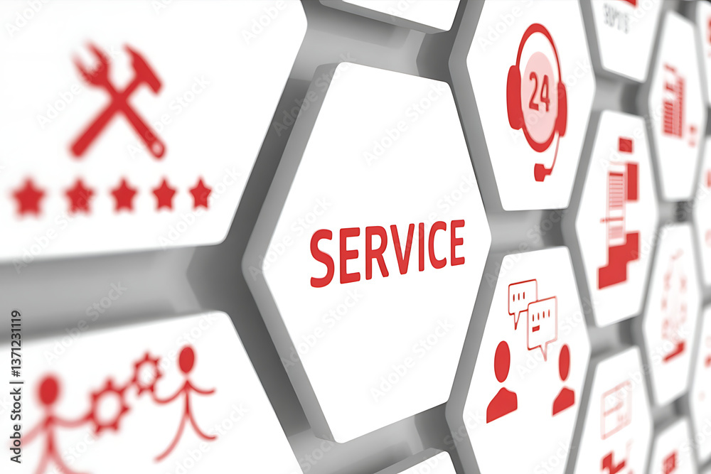 Service Concept with 3D Illustration and Blurred Background – Modern Business Support and Customer Care Visualization