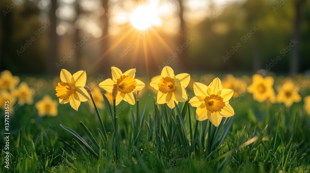Obraz premium Golden Hour Daffodils: A Burst of Spring Sunshine