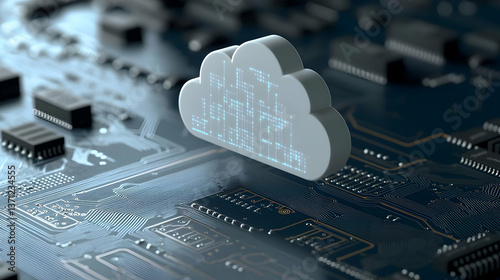Abstract Cloud Technology Graphic Over Circuit Board