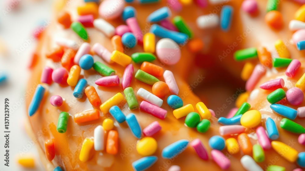 Delicious donut topped with colorful sprinkles inviting sweet indulgence at a bakery Delicious donut topped with colorful sprinkles inviting sweet indulgence at a bakery