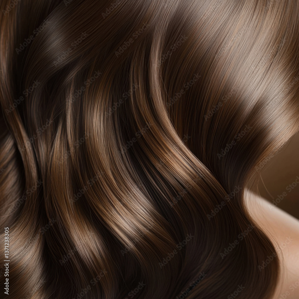 Fototapeta premium Brown hair flowing in waves showing highlights and texture