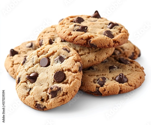 A tempting stack of freshly baked chocolate chip cookies, perfect for a sweet treat.