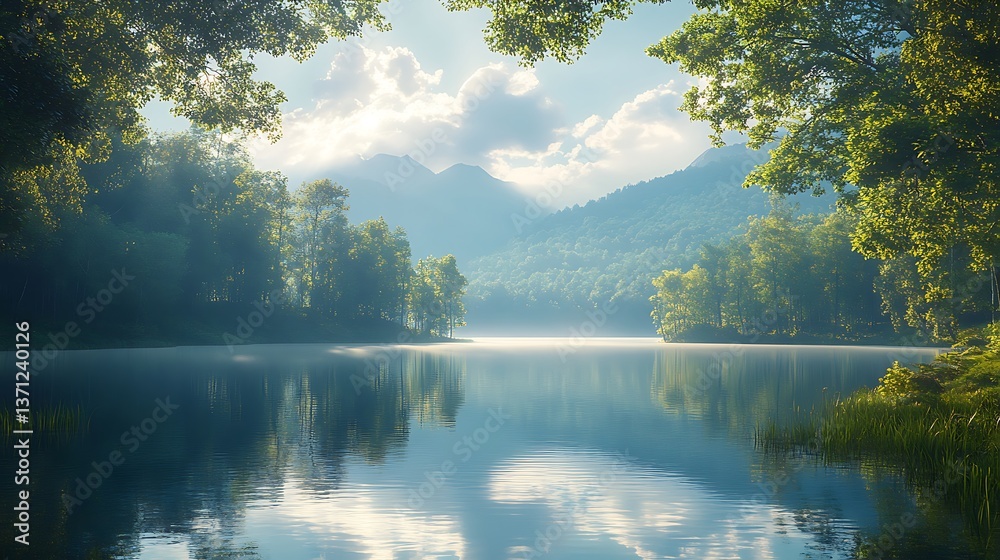 Fototapeta premium Peaceful nature lake water reflection high resolution hd image