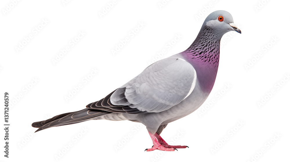 Fototapeta premium Isolated pigeon bird photography, gray and purple pigeon photo, pigeon species identification guide transparent backgroundisolated on transparent background 