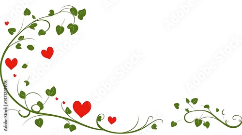 A whimsical design with hearts and decorative green vines