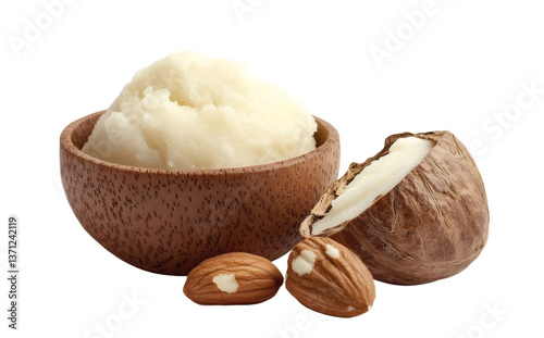 Natural shea butter and nuts isolated on white