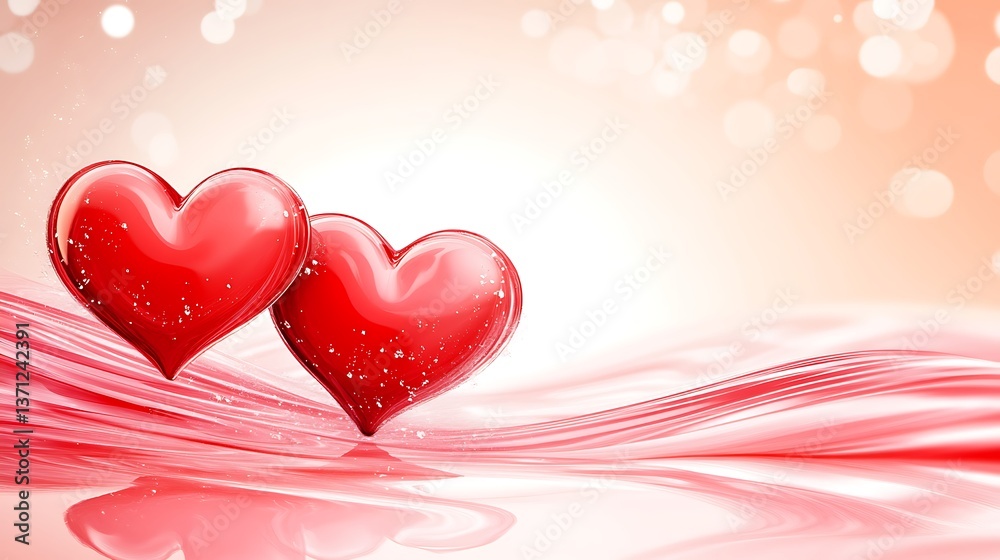 Two red hearts are featured in a romantic and beautiful image Two red hearts are featured in a romantic and beautiful image