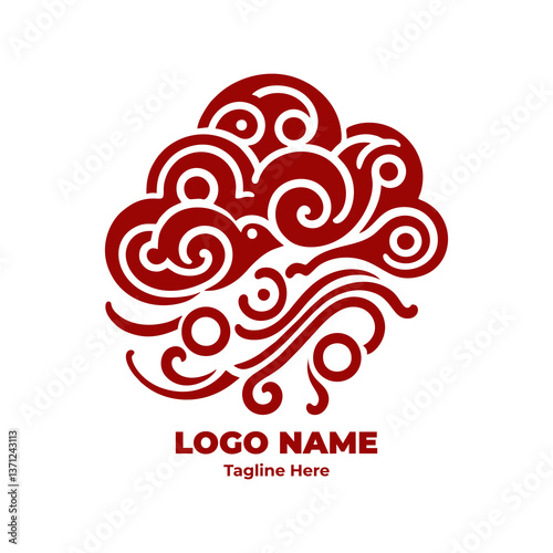 Feng Shui Inspired Ornamental Swirling Cloud Pattern Traditional Chinese Tattoo Art Decorative Vector Illustration Abstract Wind Symbol Background Design for Graphic Resources and Digital Artwork
