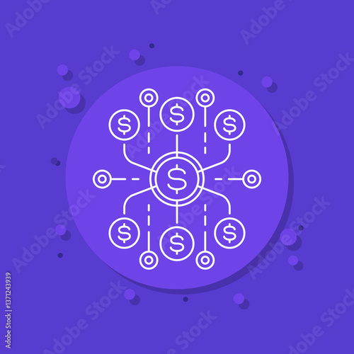 Financial assets diversification, multiple income sources line vector icon