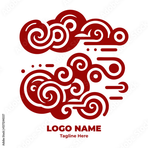 Ornamental Chinese Swirl Cloud Pattern Decorative Traditional Asian Art Vector Illustration Abstract Tribal Tattoo Feng Shui Wind Symbol Cultural Design for Graphic Resources and Background