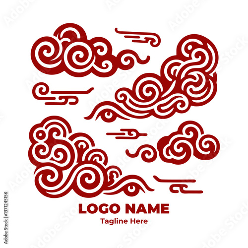 Ornamental Chinese Swirl Cloud Pattern Decorative Traditional Asian Art Vector Illustration Abstract Tribal Tattoo Feng Shui Wind Symbol Cultural Design for Graphic Resources and Background