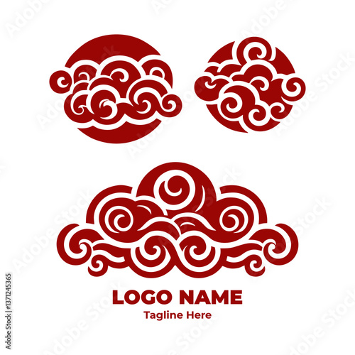 Ornamental Chinese Swirl Cloud Pattern Decorative Traditional Asian Art Vector Illustration Abstract Tribal Tattoo Feng Shui Wind Symbol Cultural Design for Graphic Resources and Background