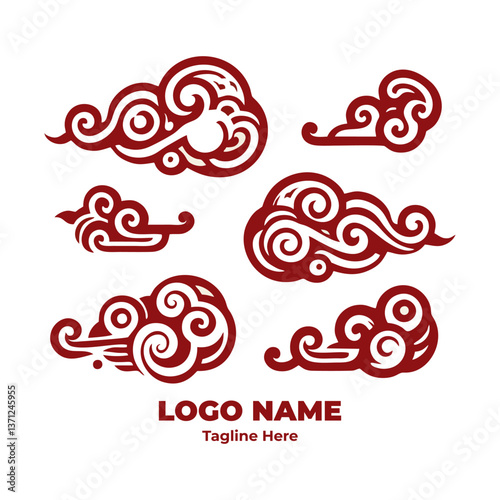 Ornamental Chinese Swirl Cloud Pattern Decorative Traditional Asian Art Vector Illustration Abstract Tribal Tattoo Feng Shui Wind Symbol Cultural Design for Graphic Resources and Background