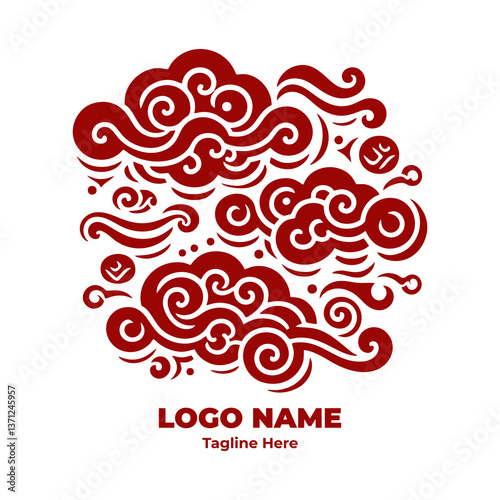 Ornamental Chinese Swirl Cloud Pattern Decorative Traditional Asian Art Vector Illustration Abstract Tribal Tattoo Feng Shui Wind Symbol Cultural Design for Graphic Resources and Background