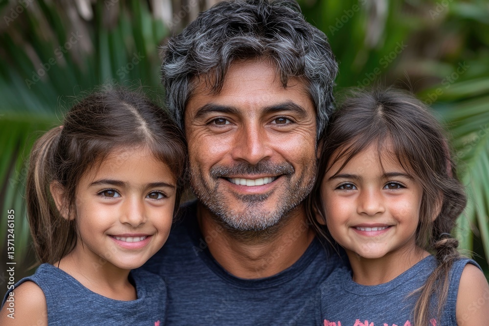 Father with daughters. Smiling faces, happy family time Father with daughters. Smiling faces, happy family time