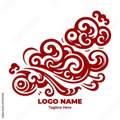Ornamental Chinese Swirl Cloud Pattern Decorative Traditional Asian Art Vector Illustration Abstract Tribal Tattoo Feng Shui Wind Symbol Cultural Design for Graphic Resources and Background