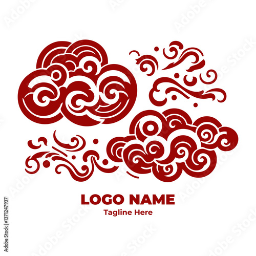 Feng Shui Inspired Abstract Chinese Swirling Cloud Pattern Traditional Ornamental Tattoo Art Decorative Wind Symbol Vector Illustration Background Design for Graphic Resources and Digital Artwork