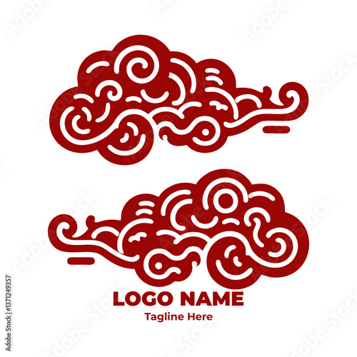 Feng Shui Decorative Chinese Swirling Cloud Pattern Traditional Abstract Tattoo Art Vector Illustration Ornamental Wind Symbol Background Design for Cultural Elements and Graphic Resources