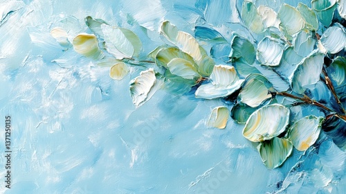 Elegant Abstract Leafy Composition on Soft Blue Background Surface