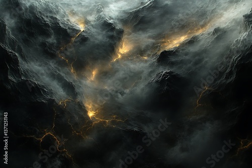 Storm Clouds, Fiery Lightning, Aerial View