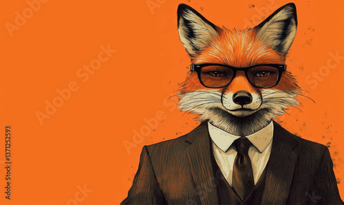 A portrayal of a fox in a suit and glasses. This illustration can represent a savvy and stylish character or lend an air of sophistication to any project.
