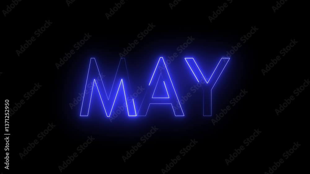 Glowing colorful light neon text month of May . Abstract glowing May month text neon light effect background animation