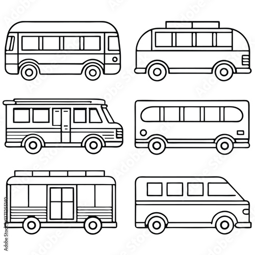 Set of Bus line art illustration. Collection of transport icons.