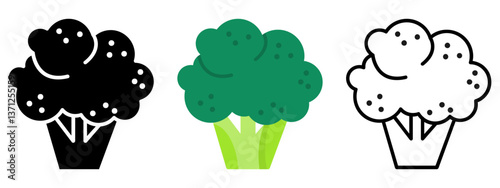 Broccoli Icon, Collection Of Line, Glyph, Flat, Collection of line, Glyph, Flat Icon Set