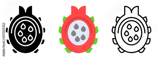 Dragon Fruit Icon, Collection Of Line, Glyph, Flat, Collection of line, Glyph, Flat Icon Set
