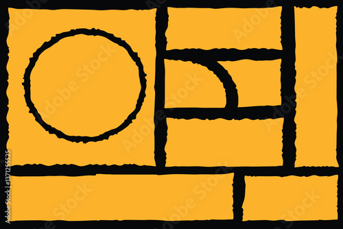 Vector Hand-Drawn Wobbly Line Frame Shapes – Cute Rounded Squares, Torn Paper Forms, Yellow Scallop Curved Rectangles, Circles, Arches, Information Box Sticker Backgrounds with Loose Jagged Wavy Edges