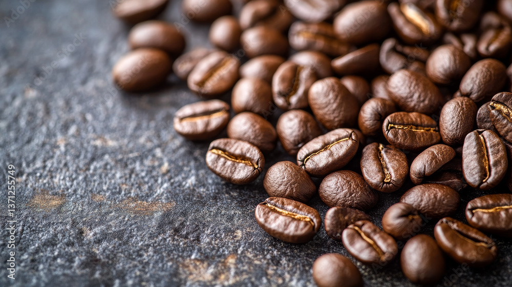 Top view background of aromatic brown coffee beans scattered on surface Top view background of aromatic brown coffee beans scattered on surface