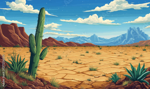 Arid desert landscape encroaching on farmlands, illustrating desertification due to climate change, Desertification, land degradation