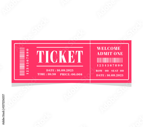 Ticket, Retro Ticket Design Template, Date and Time, Entry Only, Vintage, Cinema, Circus, Carnival, Movie, Festival, etc. Ticket Vector Paper, Ticket Barcode, Numbers